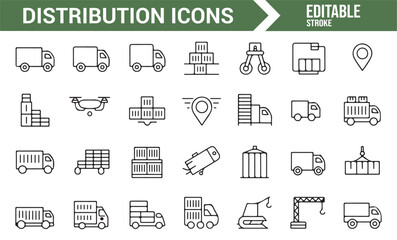 Set of Distribution and Delivery Service Icons in Editable Format