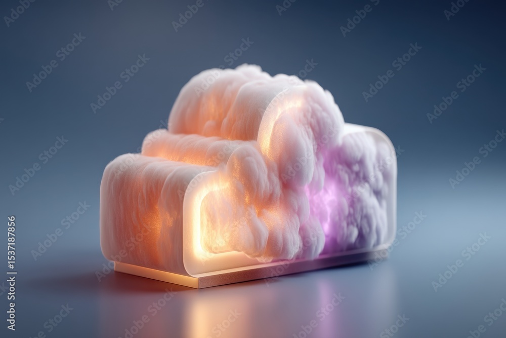 Poster minimalistic glowing cloud server icon with futuristic 3d design