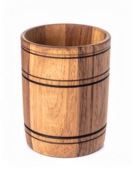 Wooden cup isolated on white backdrop. Mug for drink, beverage.