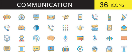 Communication Flat Color Icon Set &ndash; Minimal Vector Icons of Messaging, Devices, and Digital Interaction
