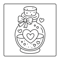 Love Potion Coloring Page – Cute Heart Bottle Line Art for Kids