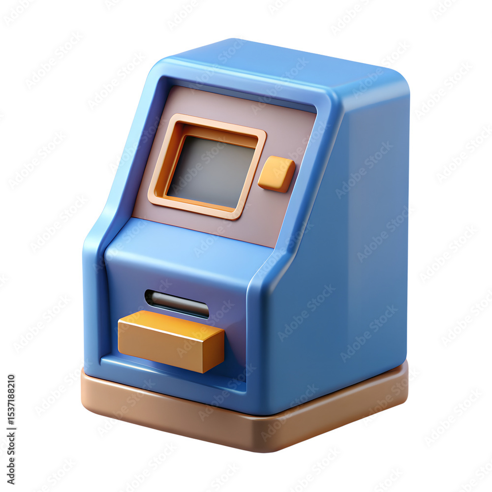 Poster cartoon atm machine 3d render isolated on transparent background