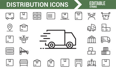 Editable Logistics and Delivery Icons for Shipping and Warehouse Management