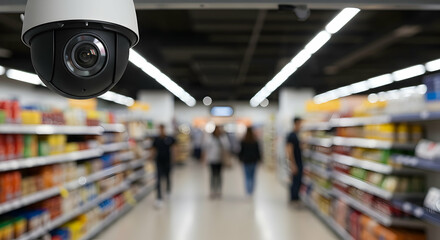 Security Camera Monitoring Shoppers in a Grocery Store