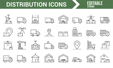 Vector Icons Representing Distribution, Logistics, and Transportation