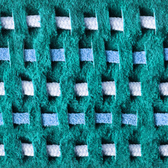 Seamless 4k photo texture material of blue suede leather with rope and leahter strap inserts.