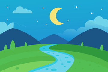 Obraz premium Summer mountain landscape with a road winding through green hills under a blue sky with clouds