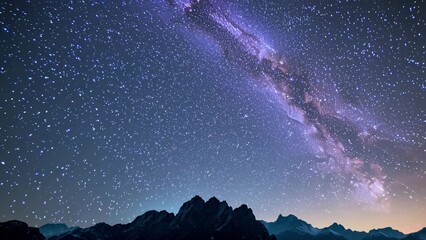 Capturing the milky way galaxy stretching across a dark, star-filled sky, illuminating the silhouette of a majestic mountain range below