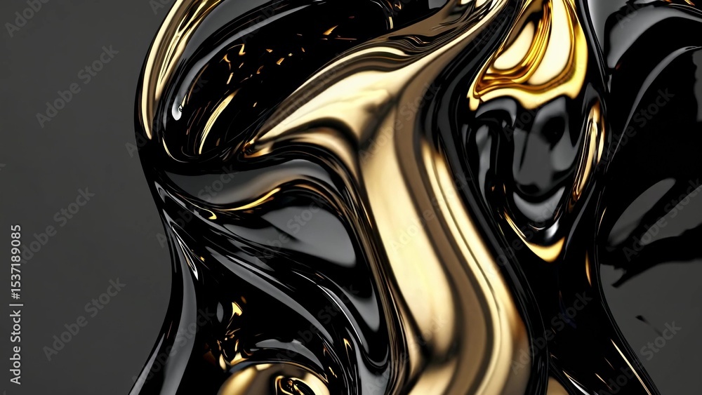 Poster luxurious abstract background featuring swirling black and gold liquid paint, creating a dynamic and