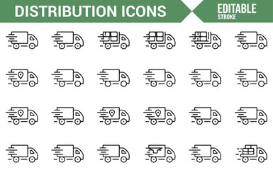Icons for Shipping, Distribution, and Logistics in Editable Vector Format
