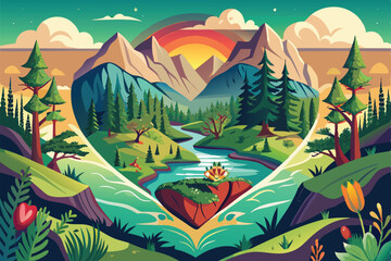 landscape with flowers and butterflies