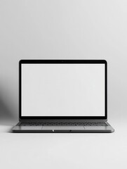 Modern gray laptop mockup. Empty screen. Portable tech device. Pro design template. Versatile, sleek. Perfect for business personal use. Blank display. High-quality image. Ideal for presentations