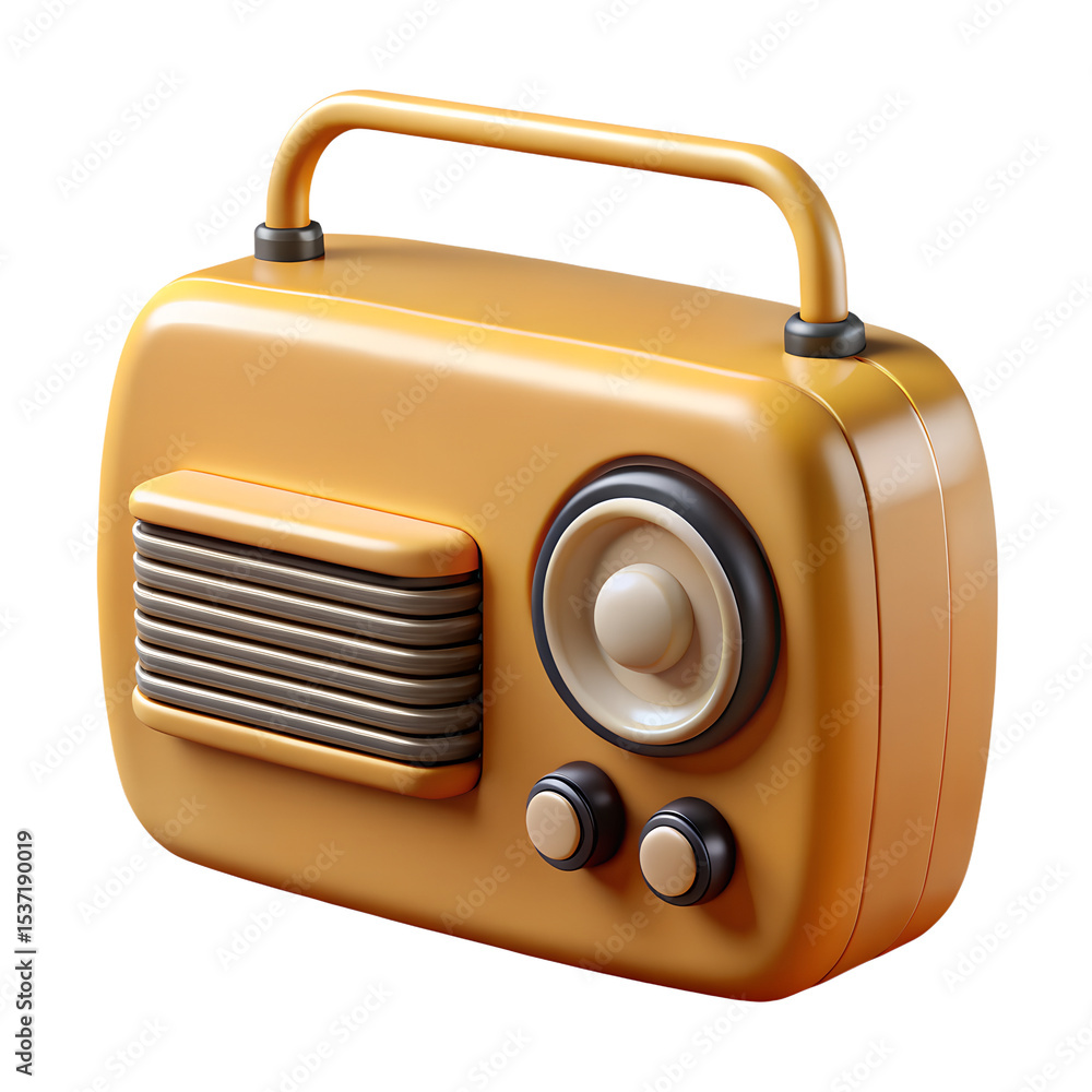 Poster retro radio 3d render isolated on transparent background