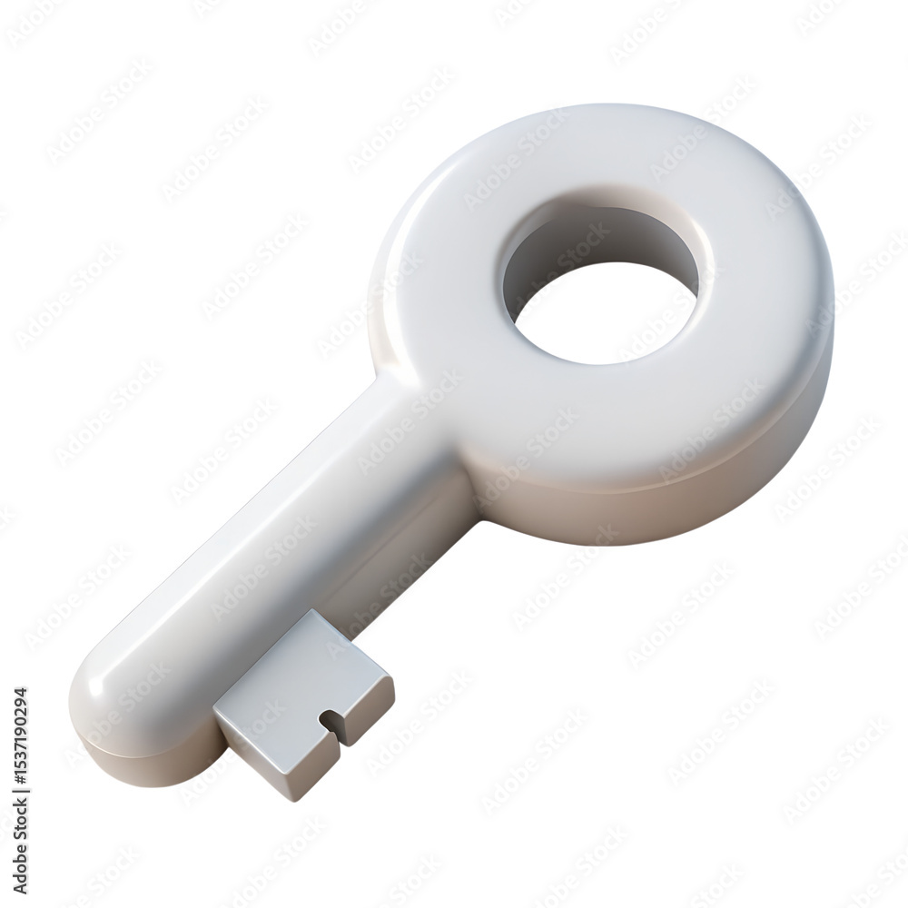 Poster 3d render white key isolated on transparent background