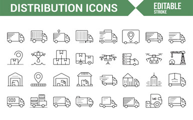 Icons Representing Warehouse, Shipping, and Distribution Services