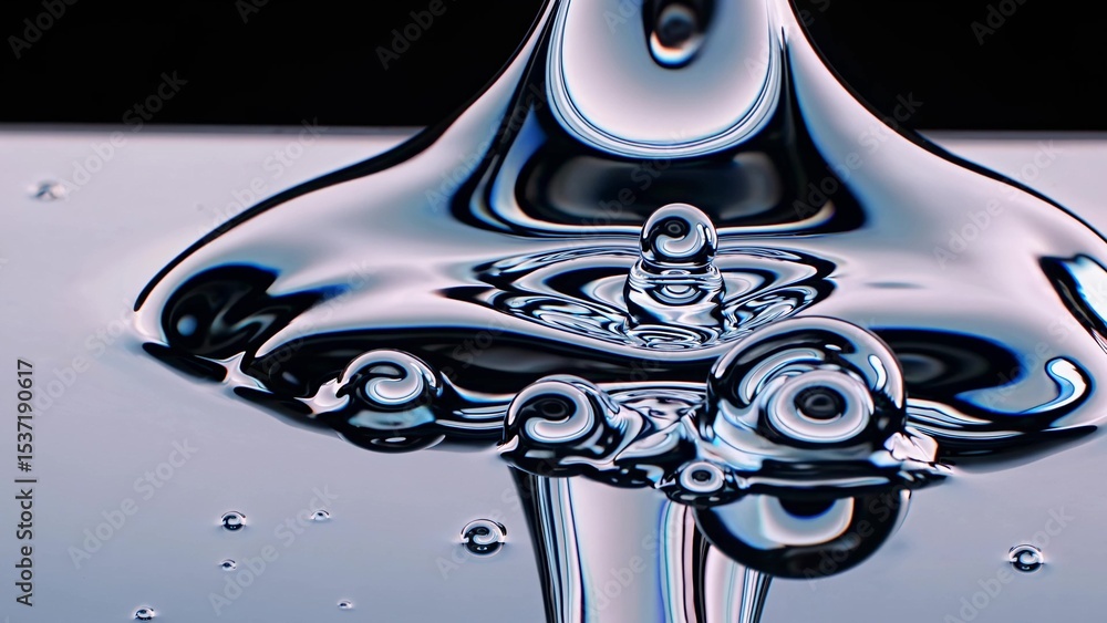 Poster mesmerizing abstract liquid art featuring intricate reflections and smooth, flowing shapes. the imag