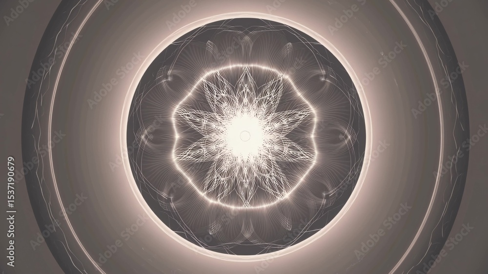 Aufkleber circular mandala shape with glowing light beams and subtle colors creating a beautiful and mystical 