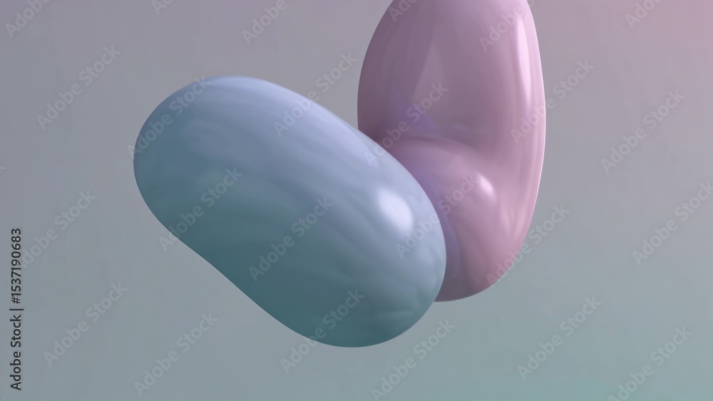 Poster pastel-colored metaballs gently touching each other, floating gracefully against a subtle gradient b