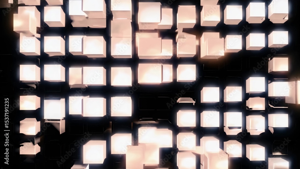 Aufkleber glowing cubes form a captivating abstract pattern against a dark background, showcasing a modern and