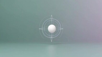 Minimalist composition featuring a white sphere suspended within an intricate wireframe structure, creating a sense of balance and futuristic design against a subtle gradient backdrop