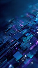 Abstract digital landscape with glowing blue and purple cubes interconnected by lines