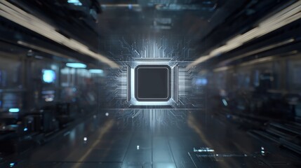 Futuristic Corridor with Central Light Panel