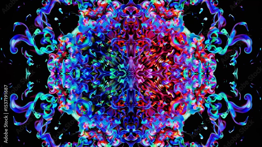 Poster vibrant colors blend seamlessly, creating a mesmerizing kaleidoscope pattern with intricate swirling
