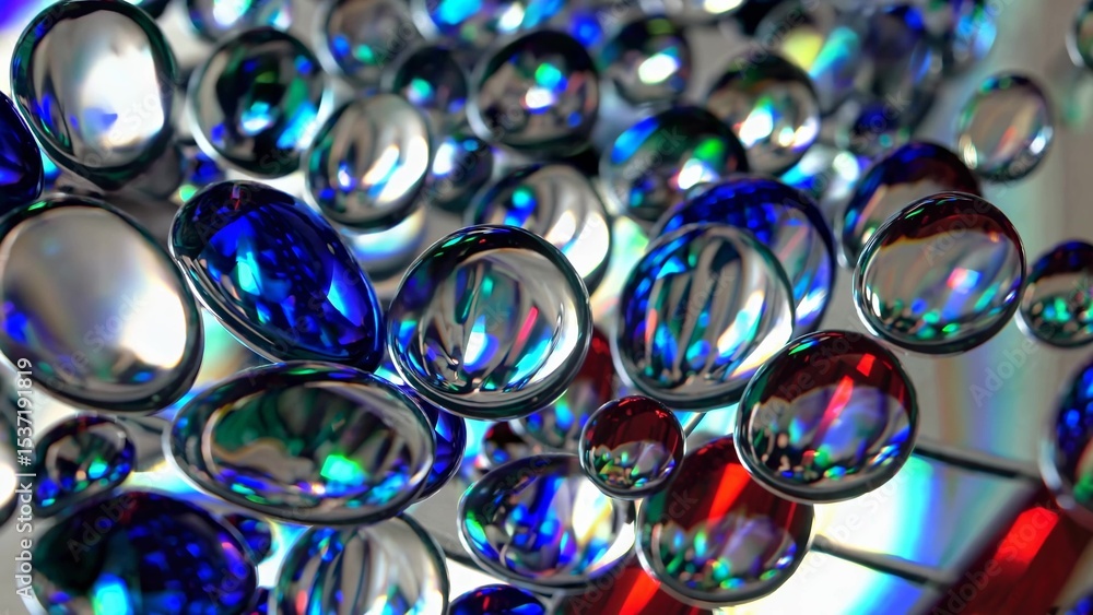 Poster abstract background with colorful crystal balls reflecting light and creating a beautiful, artistic 