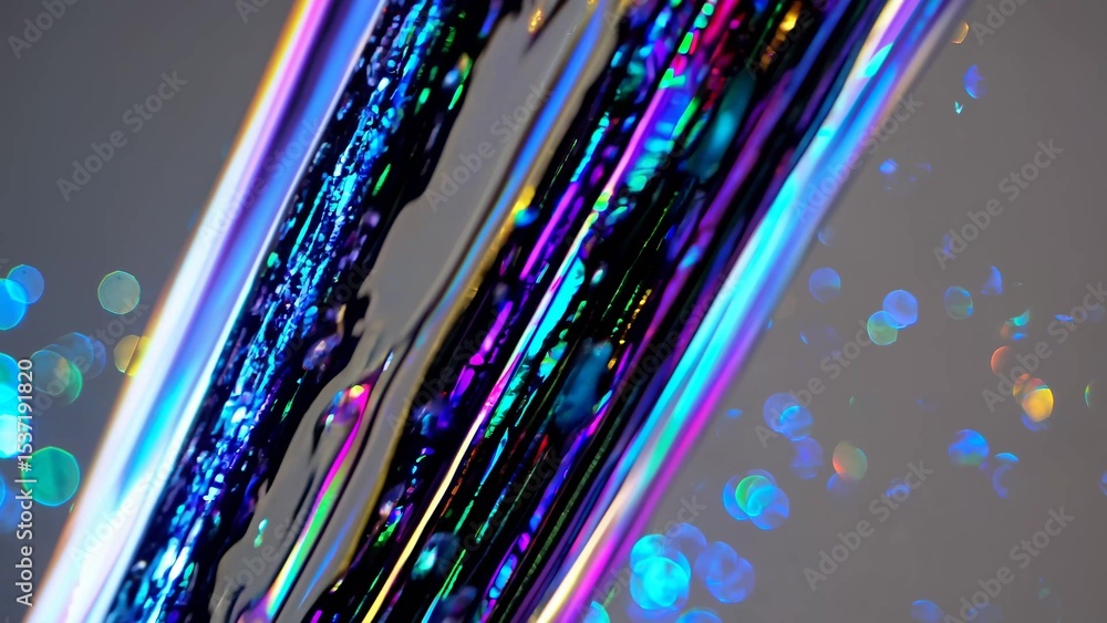 Poster dynamic interplay of vivid neon colors reflecting and refracting, creating mesmerizing abstract patt