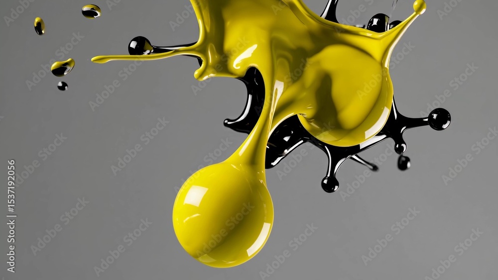Poster yellow and black paints splashing and mixing together, generating a vibrant and dynamic abstract vis