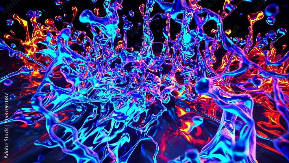 Aufkleber bright, colorful liquids splash and mix together, creating a vibrant and chaotic abstract scene with