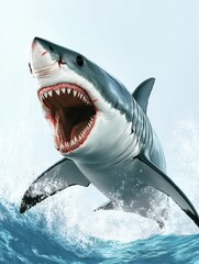 Obraz premium PNG Illustration of a great white shark with open mouth and sharp teeth