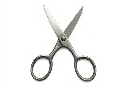Sharp metal scissors with ergonomic handles, isolated on a transparent background, ready for cutting and trimming tasks