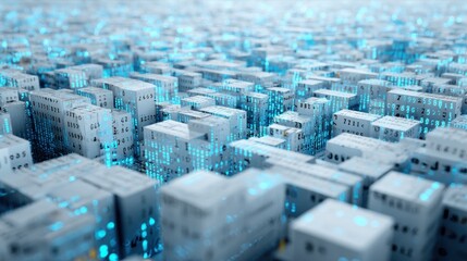 Obraz premium Digital Cityscape with Blue Data Streams