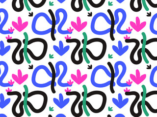 Abstract geometric pattern design of a wavy line with a colorful flower