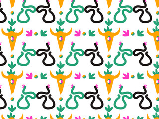 Abstract Bulls and Decorative Shapes - Repeating Motif background pattern