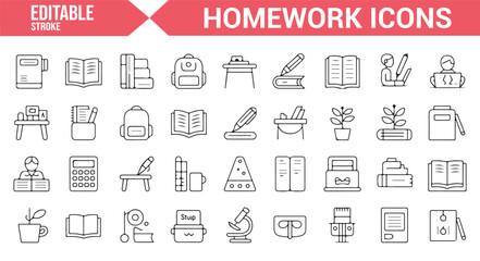 Editable Set of Homework, School Supplies, and Education Icons