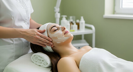 Woman Receiving a Facial Treatment at a Spa