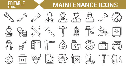 Maintenance Tools and Repair Icons for Industrial and Construction Projects