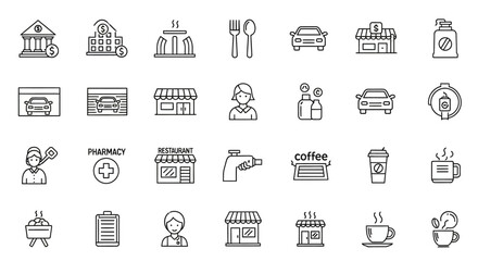 Collection of Line Icons Business, Services, and Shops