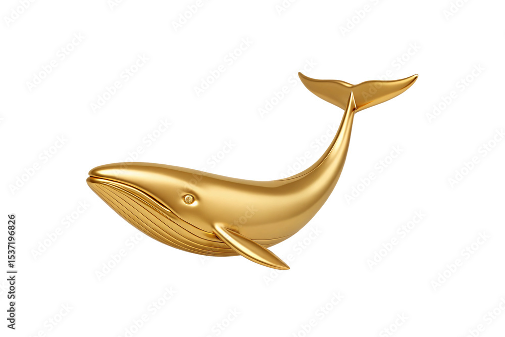 Poster golden whale swimming with characteristic tail fluke and streamlined body shape in motion, isolated 