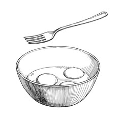 Vector hand-drawn illustration of eggs and shells. Black and white sketch of an ingredient for cooking.