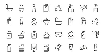 Bathroom Essentials Icon Set Clean Line Art Graphics for Web and Print