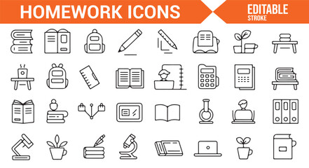 Editable Vector Icons for Student Life, School, and Learning