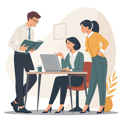 Office Team Collaboration Illustration – Workplace Planning Concept Art

