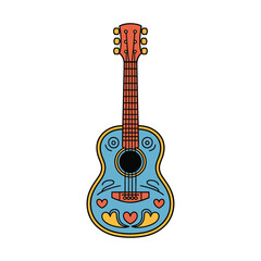 A charming, stylized acoustic guitar with a bright and playful design.