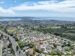 Aerial view of residential urban sprawl in San Diego, South California, USA