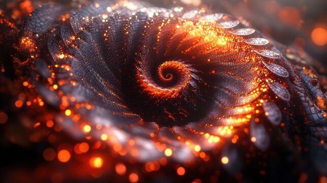 Spiral Shell with Glowing Orange and Red Patterns