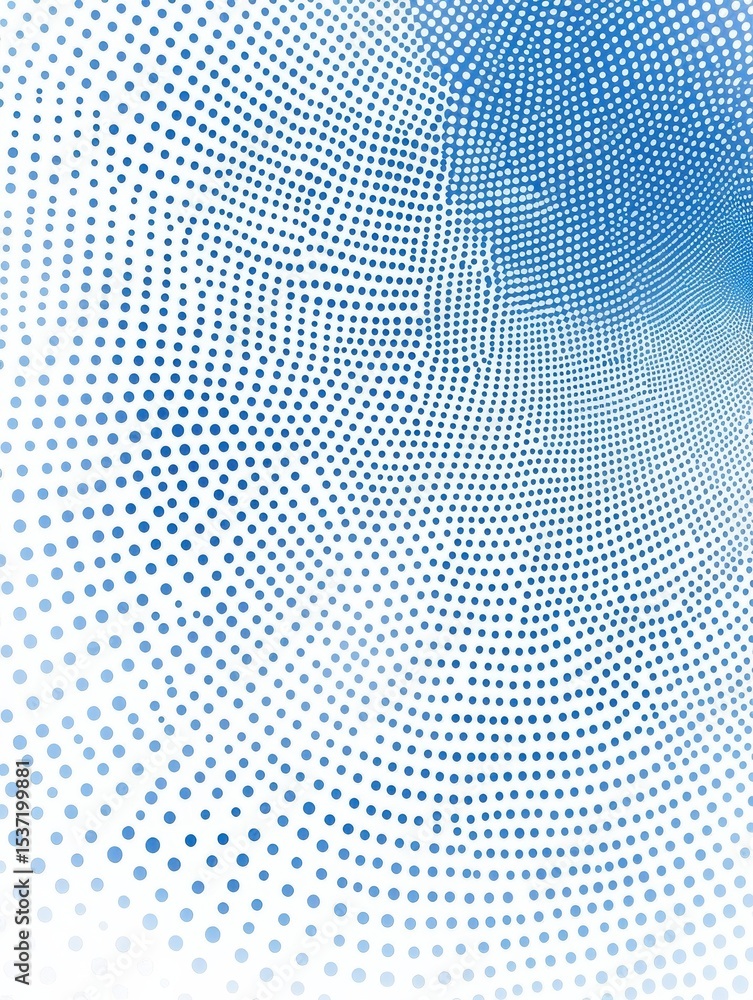 Poster abstract halftone pattern vector design in light blue dots, with blue dots in circular shapes, perfe