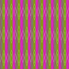 The image is decorated with geometric shapes and patterns on a colorful striped background.